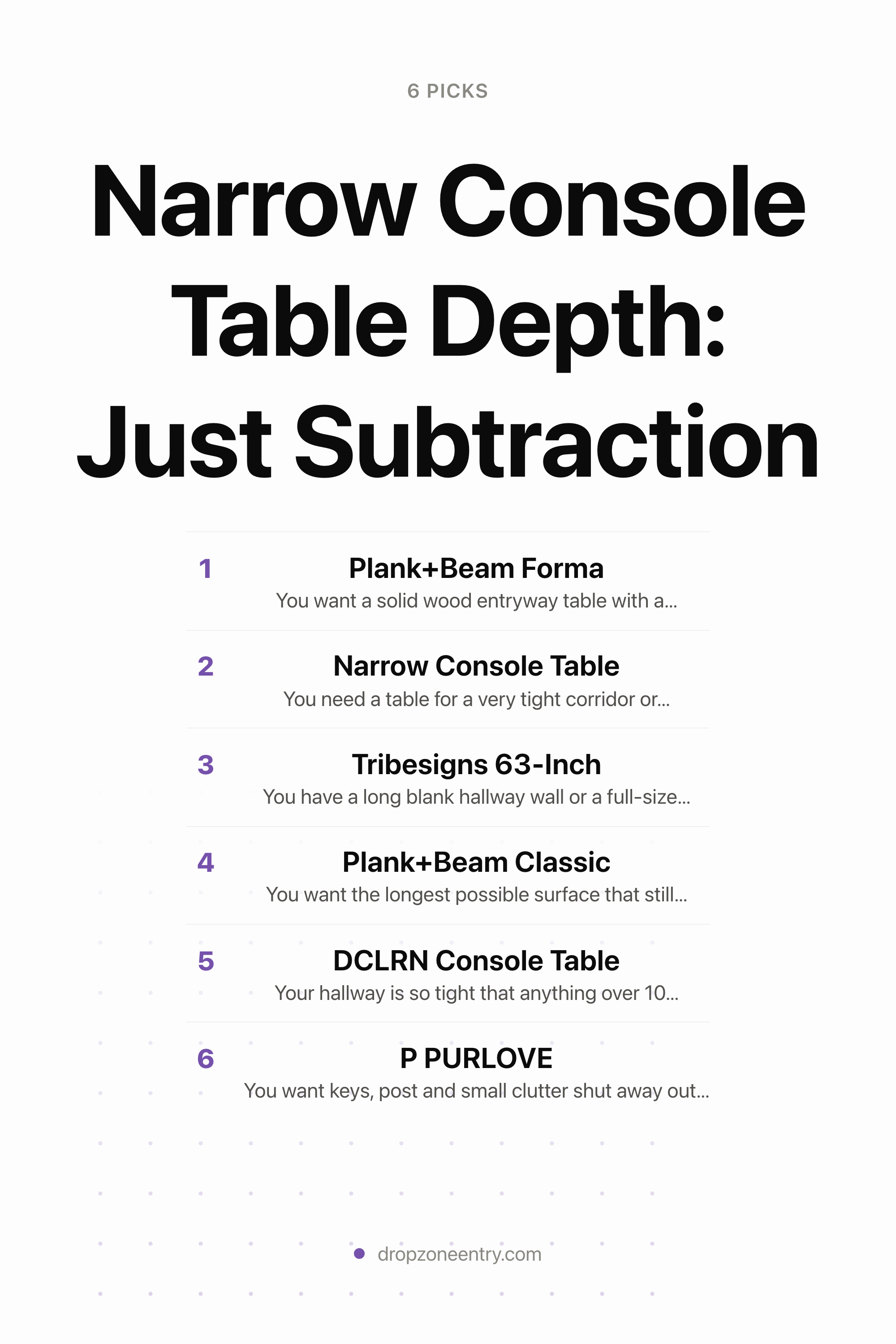 Narrow Console Table Depth: Just Subtraction — the picks, as a saveable list